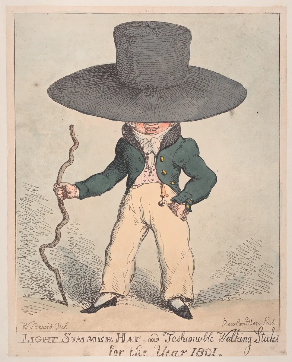 Light Summer Hat and Fashionable Walking Sticks for the Year 1801 by Thomas Rowlandson, print, 1801