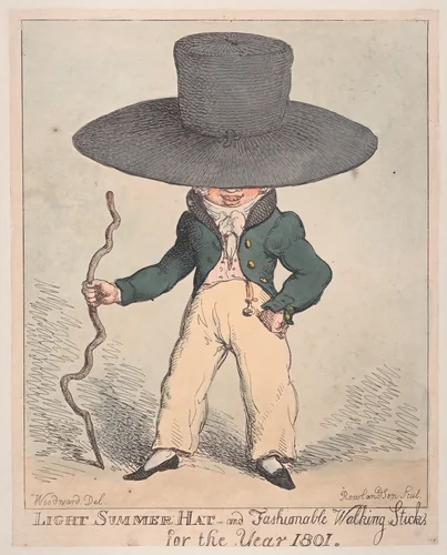Light Summer Hat and Fashionable Walking Sticks for the Year 1801 by Thomas Rowlandson, print, 1801