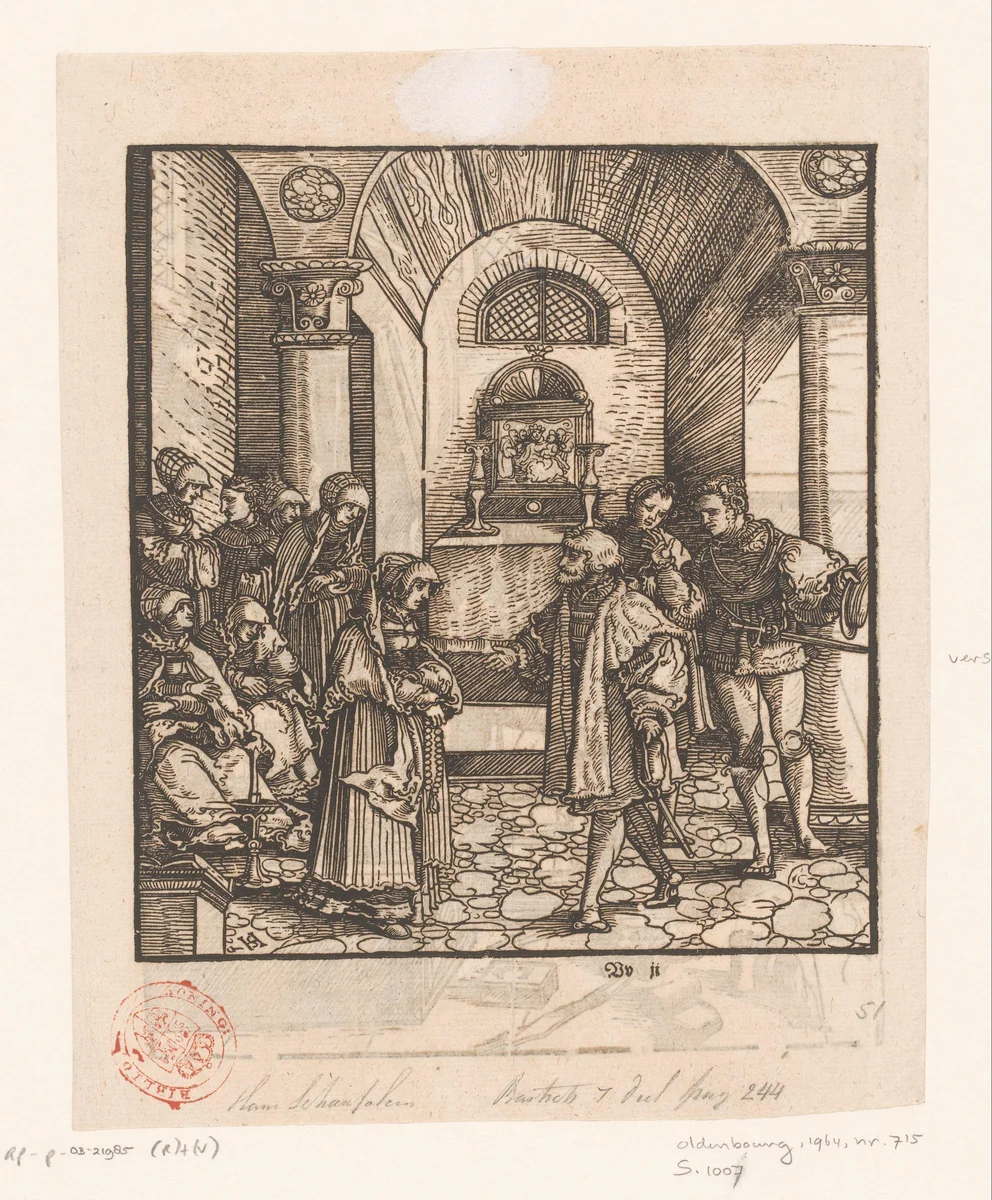 Dames en heren in een kapel by anonymous, print, 1541