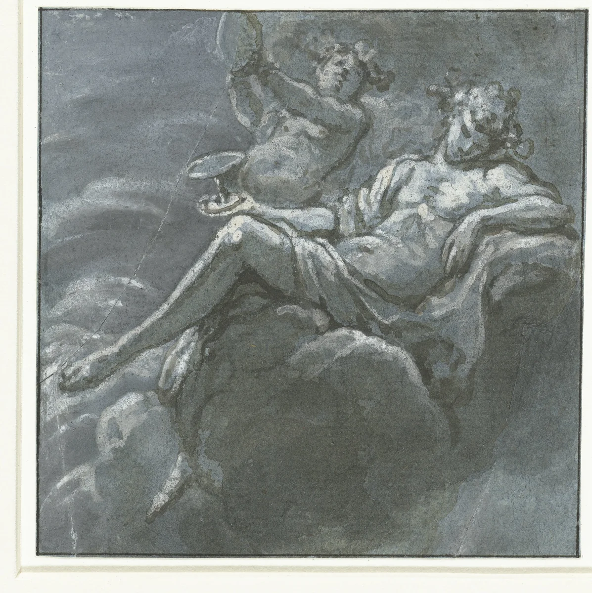 Bacchus met een drinkschaal en een Sileen by Hans Ulrich Franck, drawing, 1613-1675