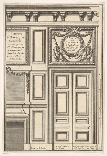 Door and Chimney of the Billiards room at Versailles, plate I from "Portes a Placard et Lambris" by Jean Le Pautre, print, 1618-1682