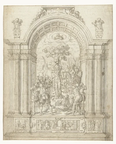 Martelaarschap van de heilige Sebastiaan by anonymous, drawing, 1530-1599