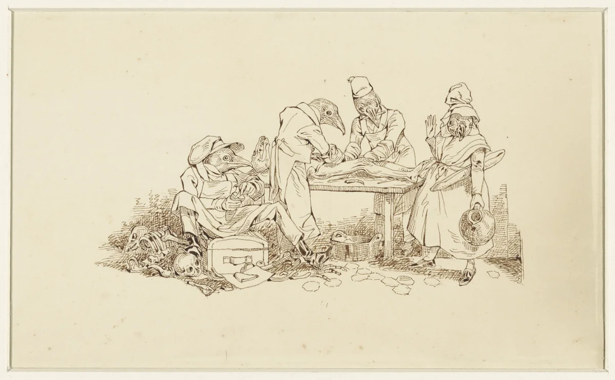 Vogels verrichten een sectie by Wilhelm Koller, drawing, 1839-1884