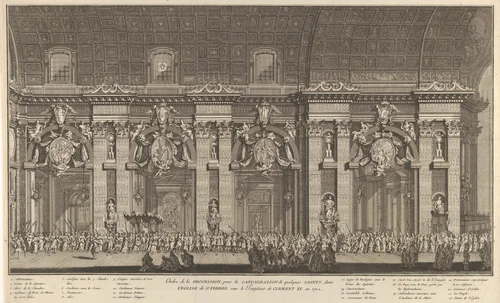 Procession held in Saint Peter's Basilica in honor of the Canonization of several Saints by anonymous, print, 1712