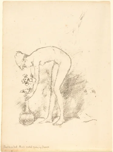 A Nude Model Arranging Flowers by James McNeill Whistler, print, 1887-1897