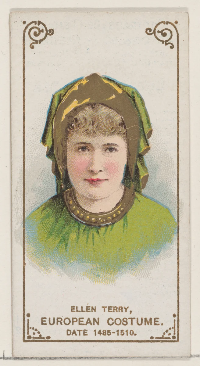 Ellen Terry in European Costume from 1485-1510, from the set Actors and Actresses, First Series (N70) for Duke brand cigarettes by W. Duke, Sons & Co., print, 1888-1889
