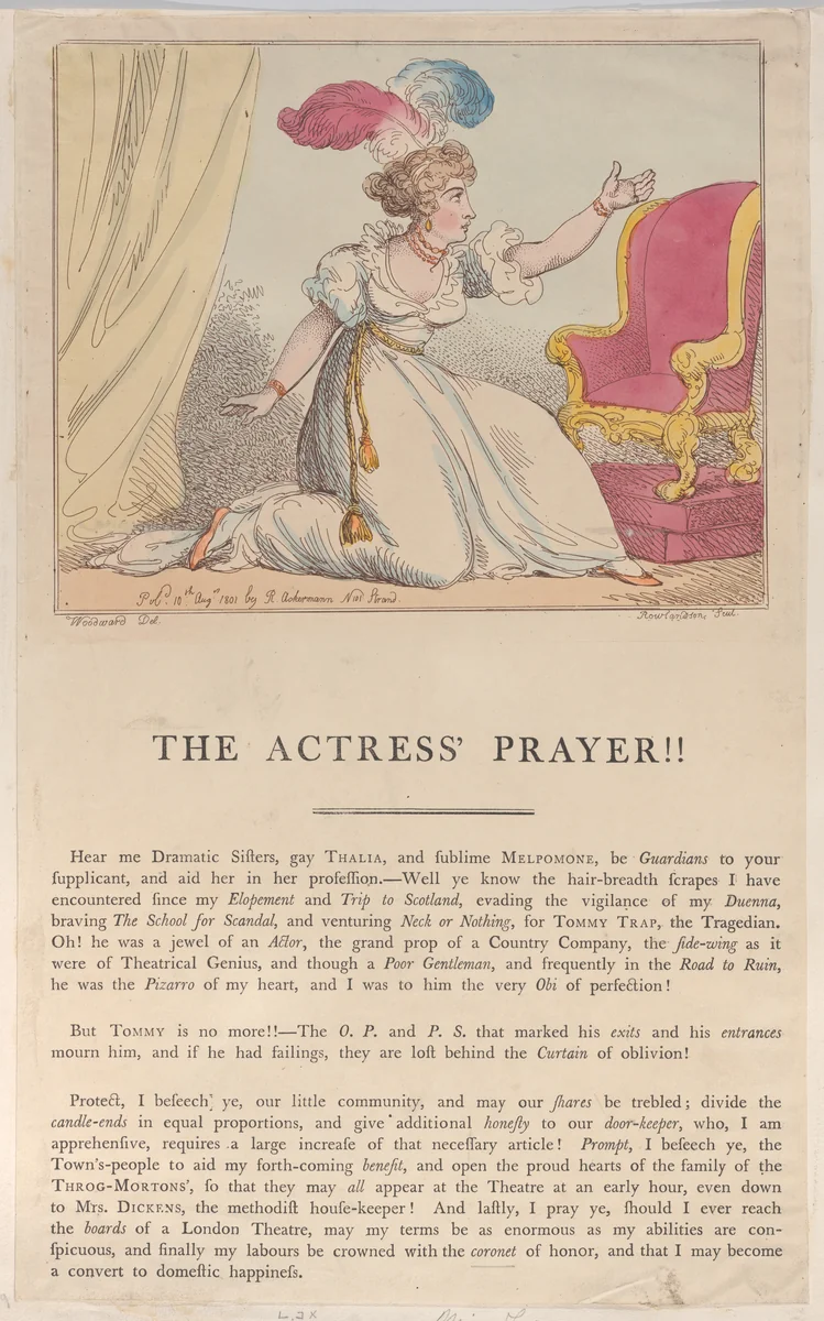 The Actress' Prayer!! by Thomas Rowlandson, print, 1801