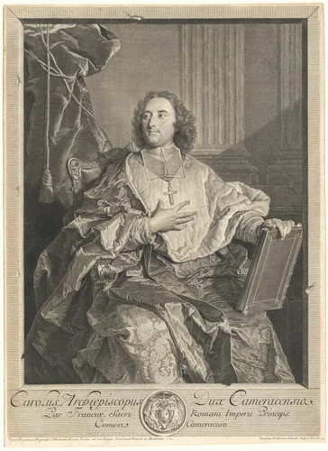 Monseigneur Louis-Charles d'Orléans de Saint-Albin, Archbishop of Cambrai by Georg Friedrich Schmidt; Hyacinthe Rigaud, print, 1741