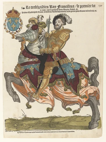 Portret van Frans I te paard by Hans Liefrinck, print, 1539-1547