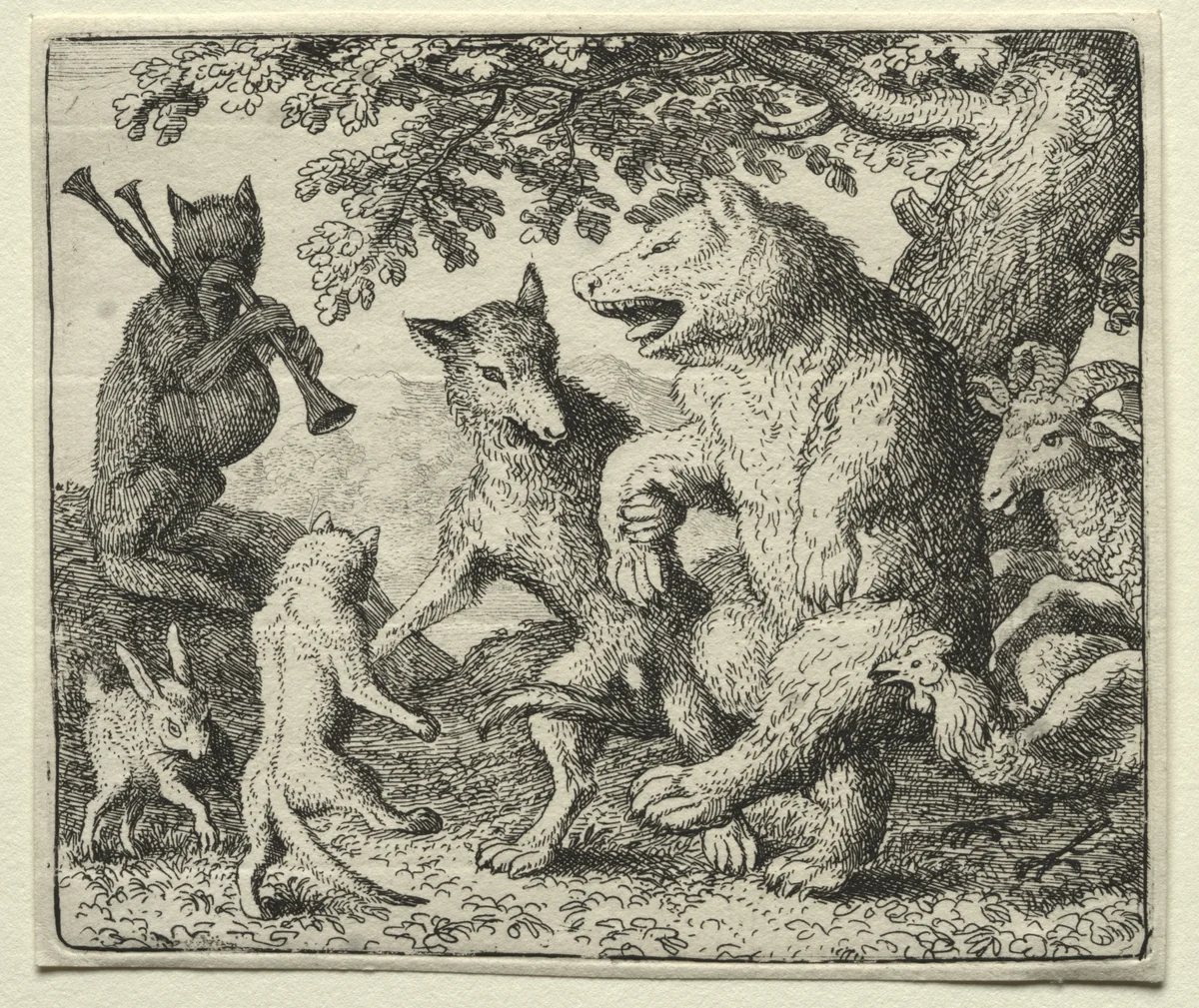 Reynard the Fox: The Wolf and the Bear Celebrate Their Freedom by Allart van Everdingen, print, 1650-1675