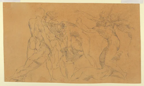 Battle Scene with a Prisoner Being Bound, after Raphael by Eugène Delacroix, drawing, 1818-1828