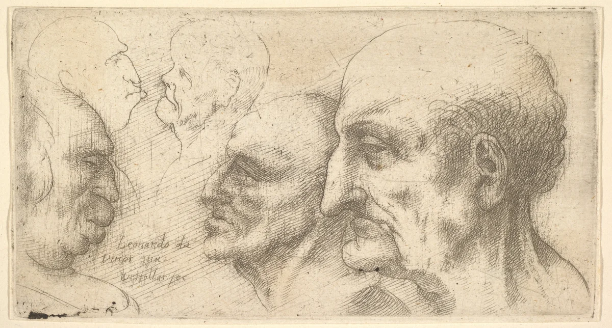 Five Heads by Wenceslaus Hollar, print, 1644-1652