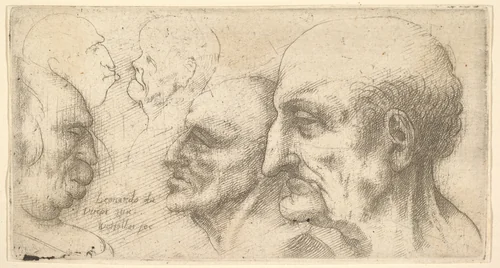 Five Heads by Wenceslaus Hollar, print, 1644-1652