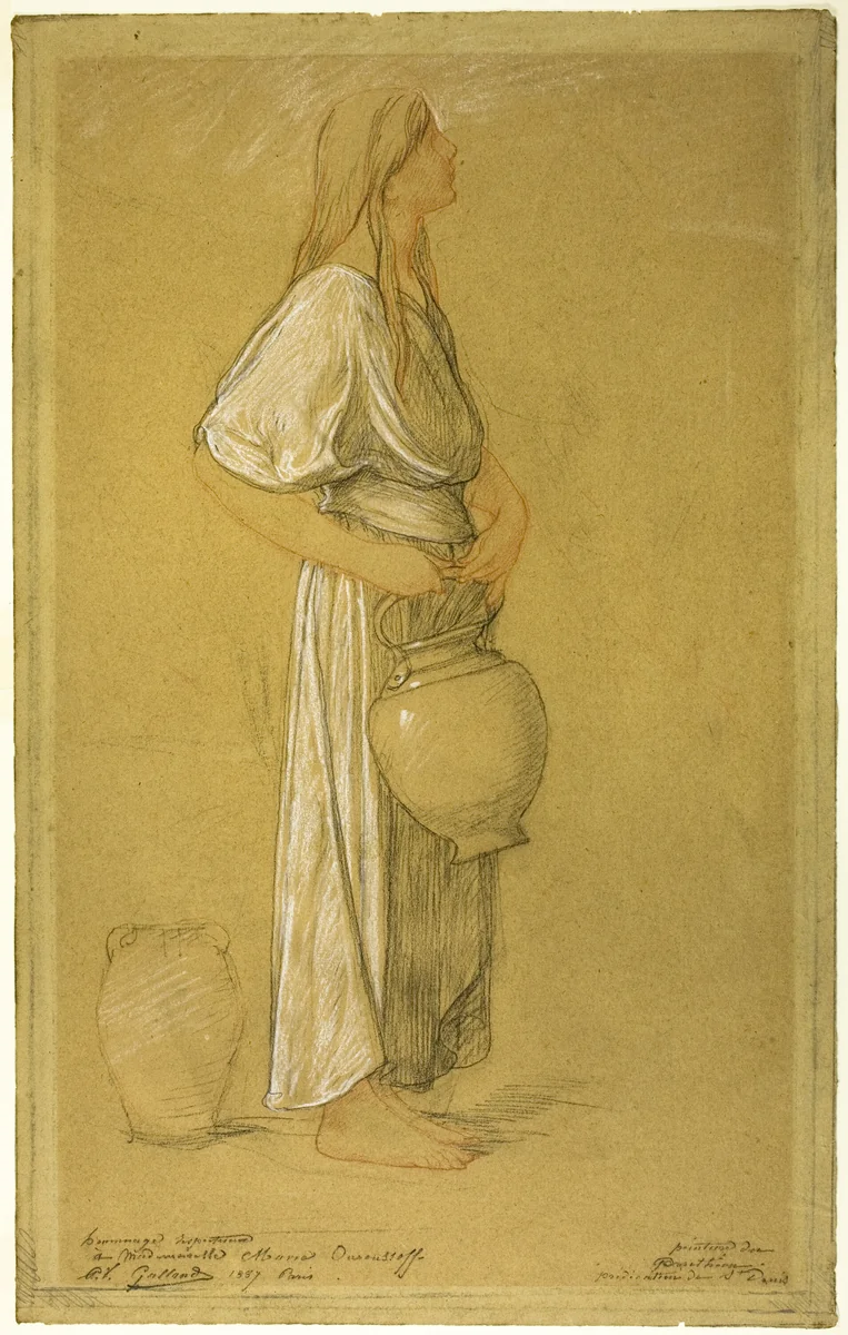 Study: Woman with a Jar by Pierre Victor Galland, drawing, 1887