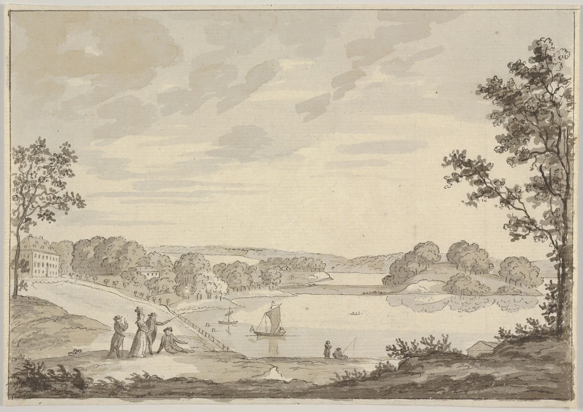 View of Naesse castle with Lake Furesø from the West by Erik Pauelsen, drawing, 1780-1784