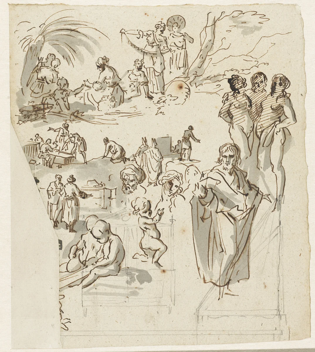 Studieblad met figuren by Jurriaan Andriessen, drawing, 1752-1819