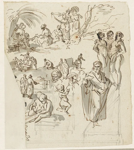 Studieblad met figuren by Jurriaan Andriessen, drawing, 1752-1819