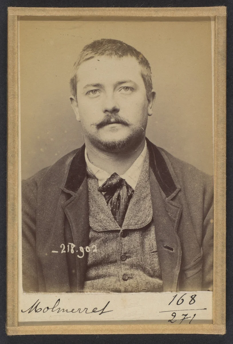 Molmerret. Joseph, Camille. 28 ans, né le 20/11/65 à Lyon (Rhône). Graveur. Anarchiste. 26/5/94. by Alphonse Bertillon, photograph, 1894