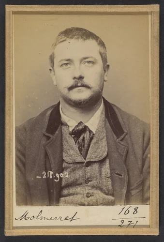 Molmerret. Joseph, Camille. 28 ans, né le 20/11/65 à Lyon (Rhône). Graveur. Anarchiste. 26/5/94. by Alphonse Bertillon, photograph, 1894