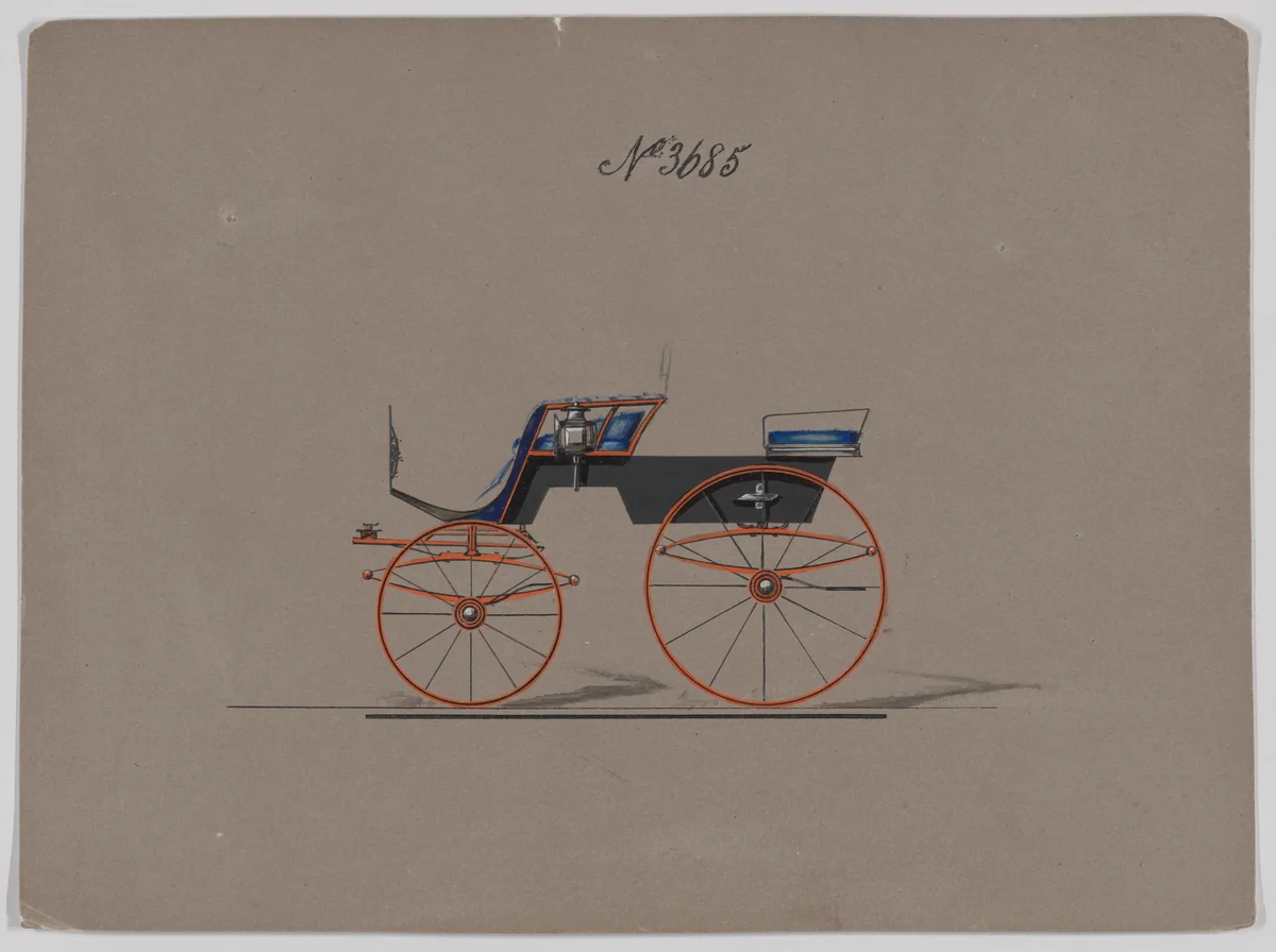Design for 4 seat Phaeton, no top, no. 3685 by Brewster & Co., drawing, 1881