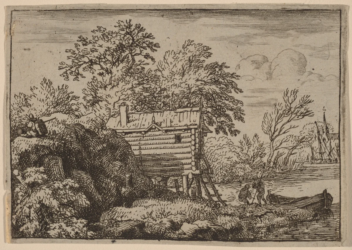 Fisherman's Hut by Allart van Everdingen, print, 1645-1656
