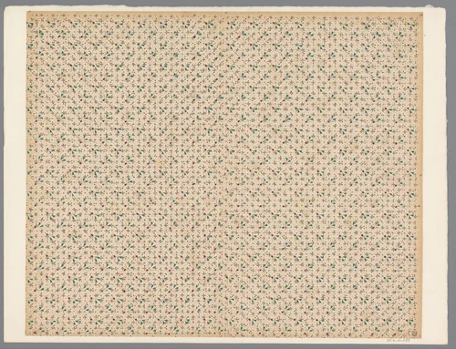 Blad met alternerend strooipatroon van kruisjes en stippen over bladmotief met puntenfond by anonymous, print, 1800-1900