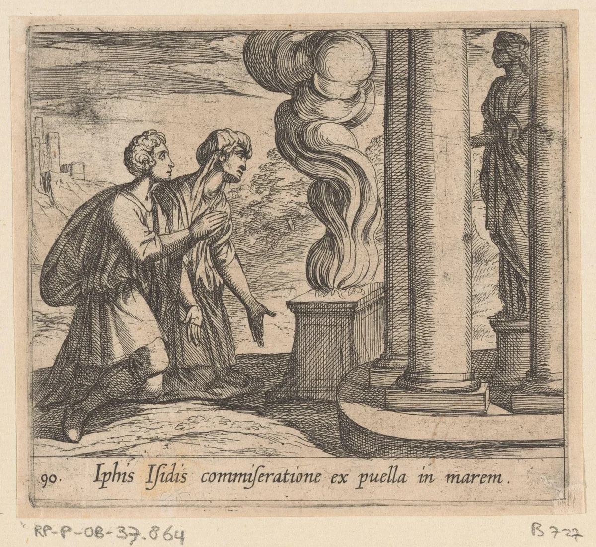 Telethusa en Iphis bidden tot Isis by Antonio Tempesta, print, 1606