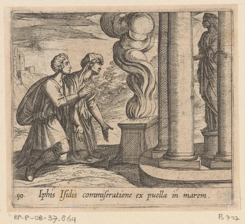 Telethusa en Iphis bidden tot Isis by Antonio Tempesta, print, 1606