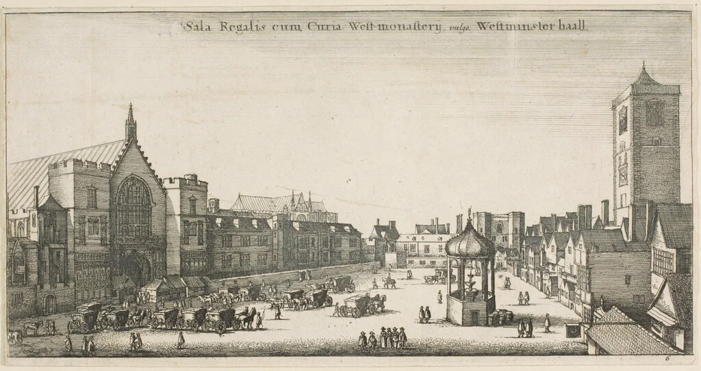 Westminster Hall (New Palace Yard and the Clock House) by Wenceslaus Hollar, print, 1647