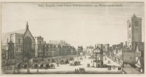 Westminster Hall (New Palace Yard and the Clock House) by Wenceslaus Hollar, print, 1647