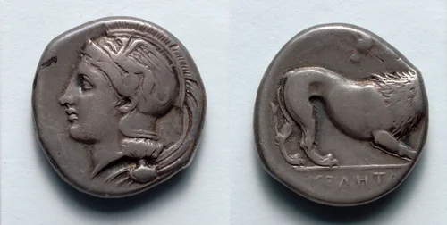 Stater: Head of Athena (obverse); Lion (reverse) by Unknown, metalwork, -345--329