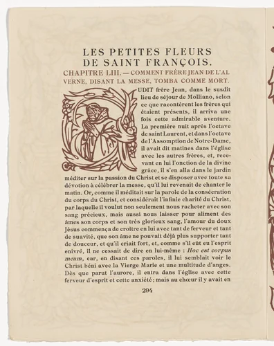 Pictorial initial (page 294) from Les Petites Fleurs de St. François (The Little Flowers of St. Francis) by Émile Bernard, illustrated book, 1928