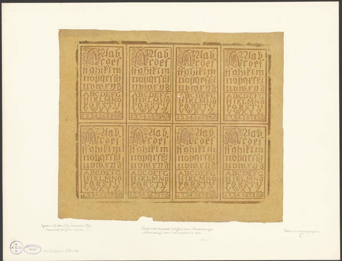 Blad met een patroon van letters en cijfers by anonymous, other, 1750