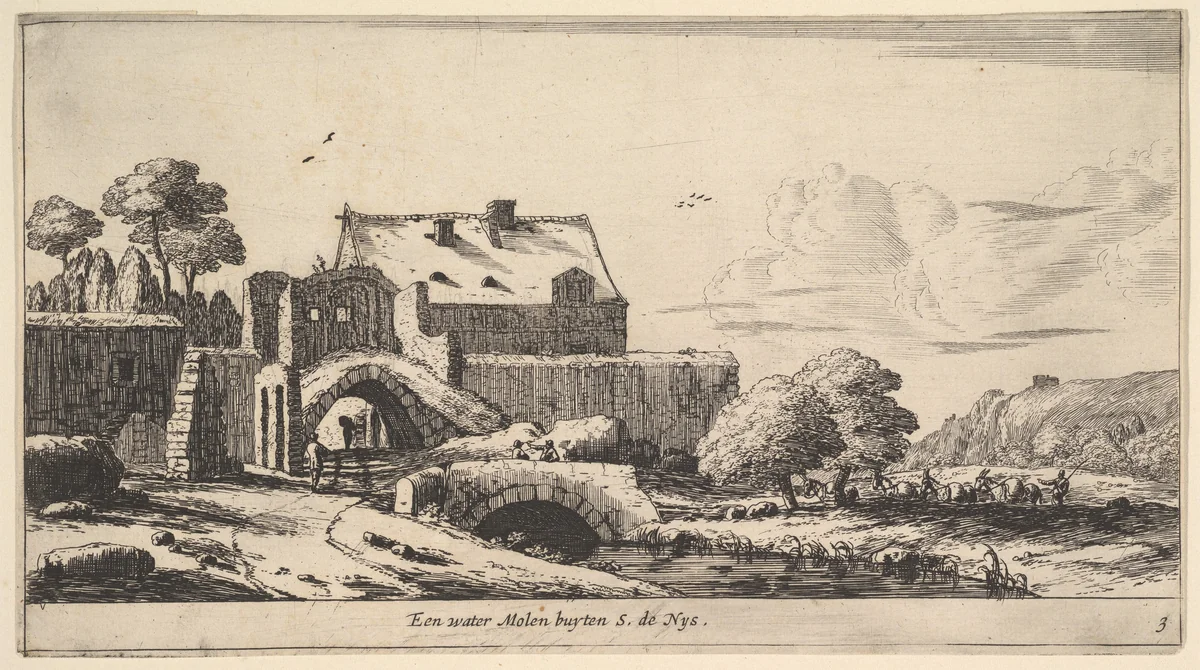 A Water Mill near St. Denis by Reinier Nooms, print, 1635-1668