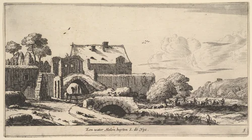 A Water Mill near St. Denis by Reinier Nooms, print, 1635-1668