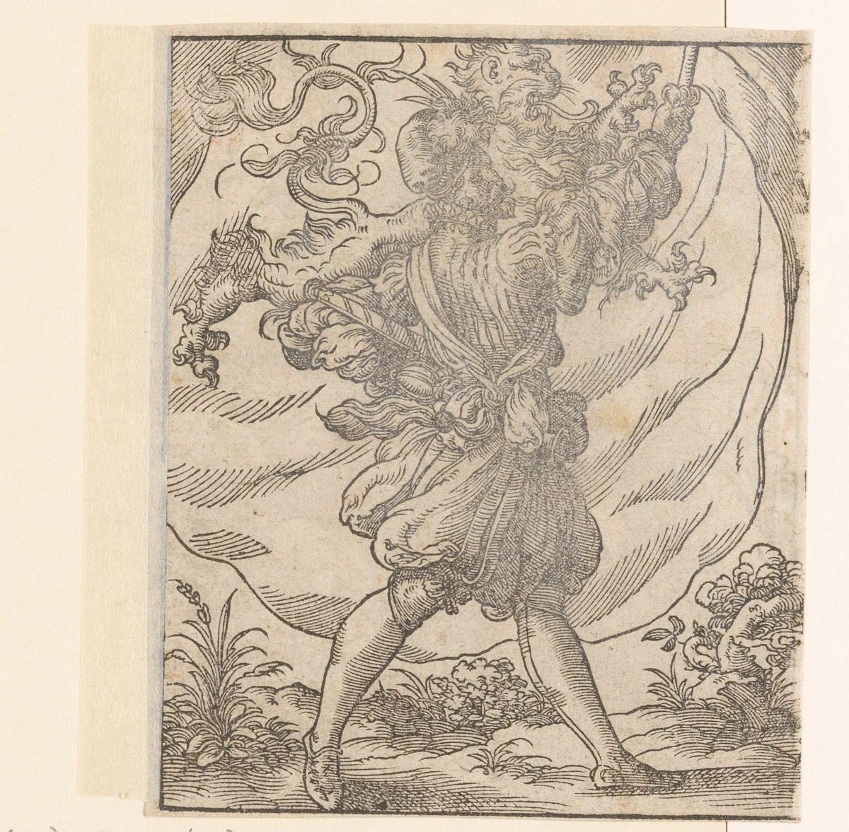 Vaandeldrager met een vaandel waarop een leeuw staat by anonymous, print, 1580
