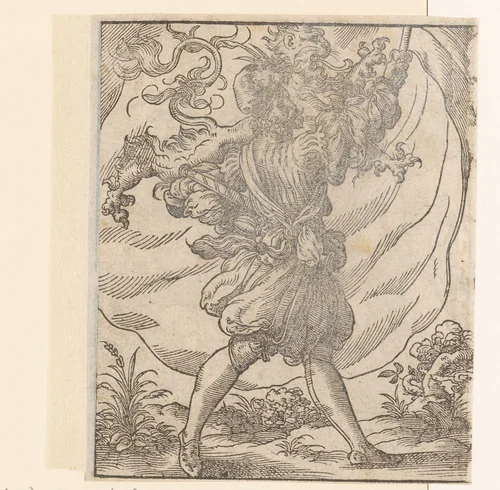 Vaandeldrager met een vaandel waarop een leeuw staat by anonymous, print, 1580