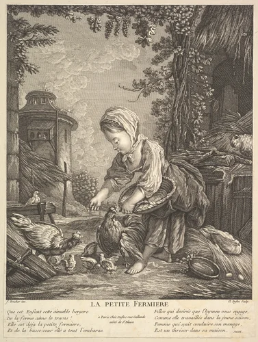 The Little Farm Girl by Claude Augustin Duflos le Jeune, print, 1748-1758