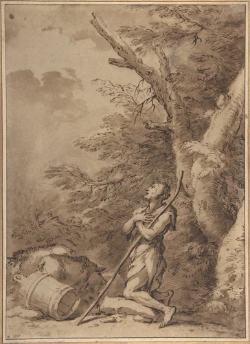 The Prodigal Son Kneeling Repentant among Swine by Salvator Rosa, drawing, 1615-1673
