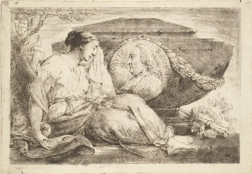 Love Mourns at the Tomb of Preacher Bruhn (Am Grabmal des predigers Bruhn trauert die eheliche Liebe) by Bernhard Rode, print, 1790