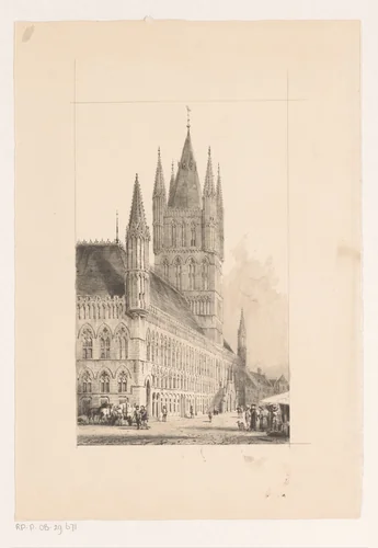 Lakenhalle van Ieper by Cornelis Springer, print, 1862