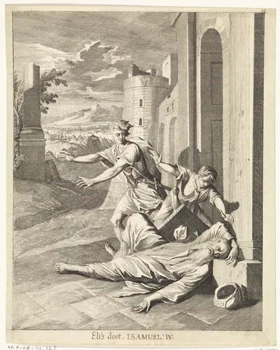 Eli's dood by Caspar Luyken, print, 1708