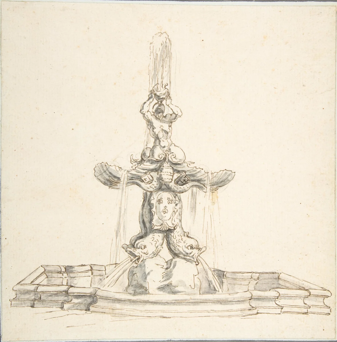 Bernini's Fountain of "Il Tritone," Piazza Barberini, Rome by anonymous, drawing, 1700-1800