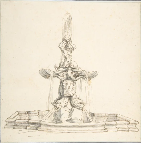 Bernini's Fountain of "Il Tritone," Piazza Barberini, Rome by anonymous, drawing, 1700-1800