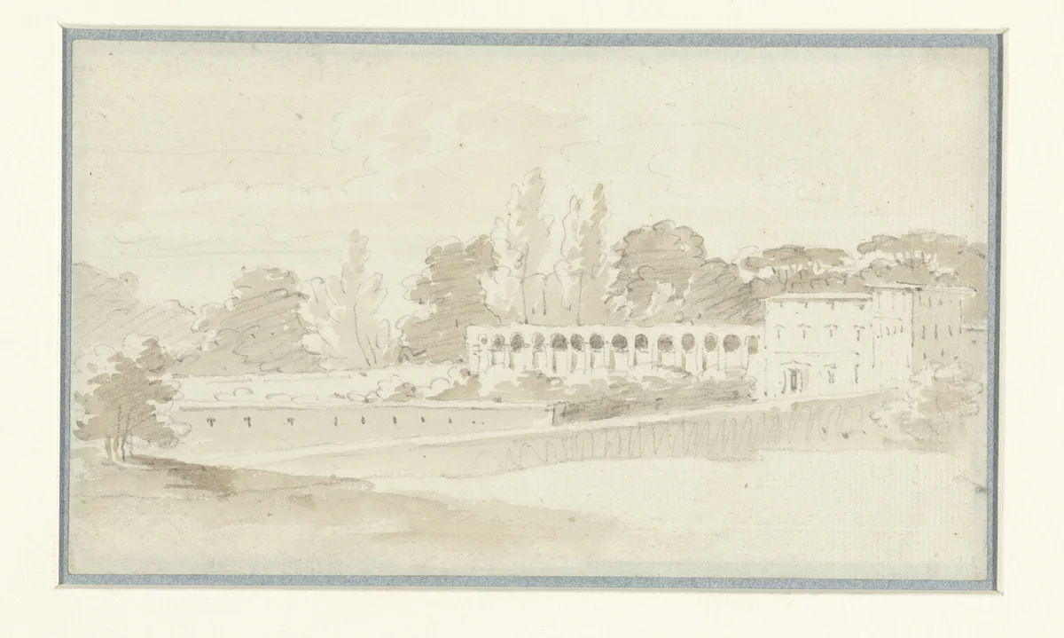 Gezicht bij het Casino Borghese by Etienne de Lavallée-Poussin, drawing, 1762-1777