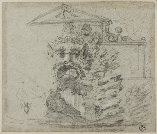 'Il Mascherone,' a Rocaille Fountain on the Grounds of the Villa Borghese by Richard Wilson, drawing, 1749-1759