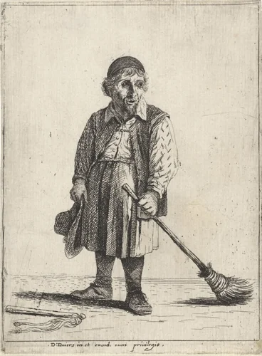 Staande boer met een bezem by Quirin Boel, print, 1630-1668