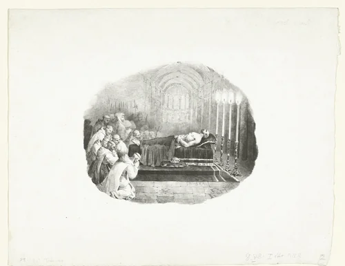 Willem de Veroveraar opgebaard in de kerk van Boscherville by Théodore Géricault, print, 1823
