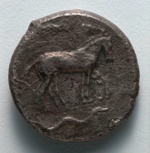 Tetradrachm: Quadriga, Nike, Ketos (obverse) by Unknown, metalwork, -472--435