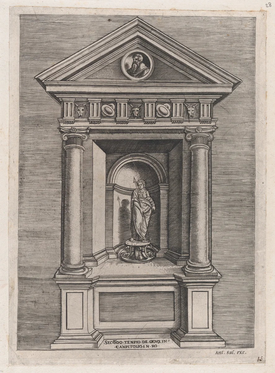 Temple-Altar of Jove, as a Youth, from "Speculum Romanae Magnificentiae" by Marcantonio Raimondi, print, 1540-1580
